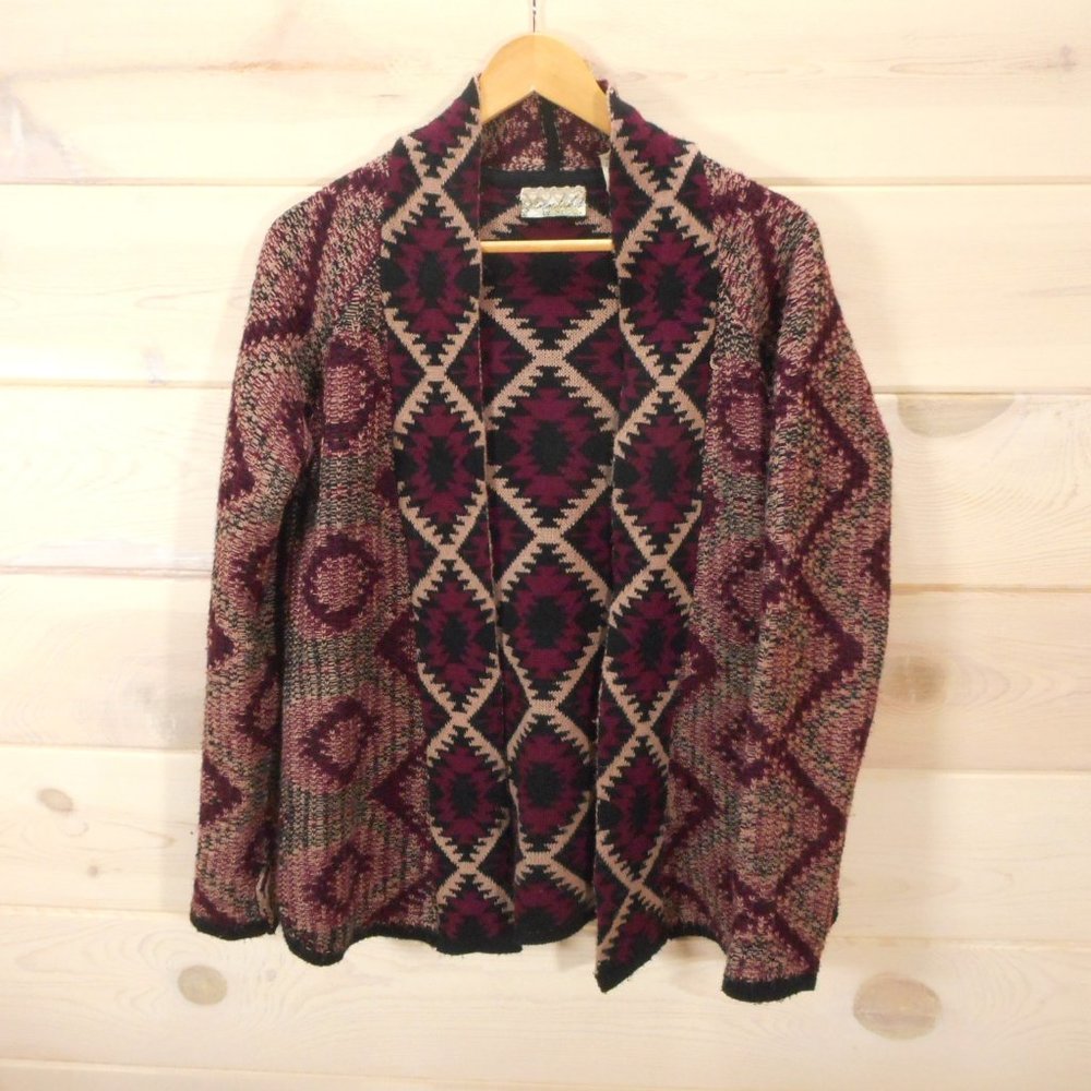 Gimmicks BKE Women's Size M Open Cardigan Sweater Southwest Maroon Black